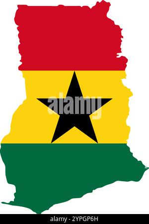 Ghana outline of map on background of national flag Stock Vector