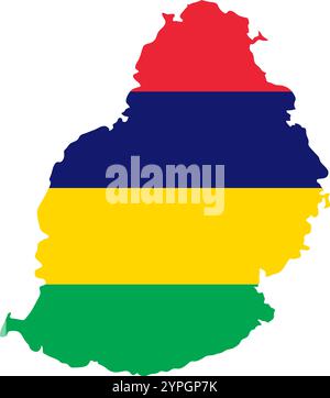 Mauritius outline of map on background of national flag Stock Vector