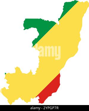 Republic of the Congo map with flag - outline of a state with a ...