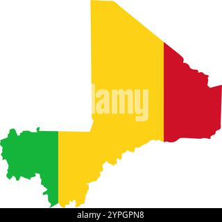 Mali outline of map on background of national flag Stock Vector