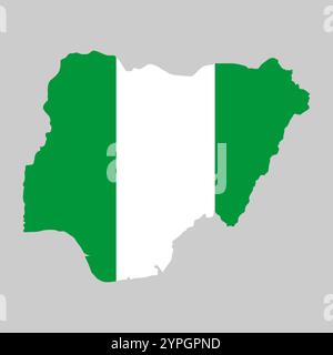 Nigeria outline of map on background of national flag Stock Vector