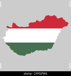 Hungary outline of map on background of national flag Stock Vector