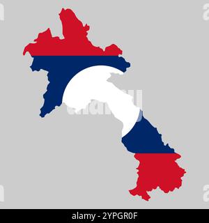 Laos outline of map on background of national flag Stock Vector