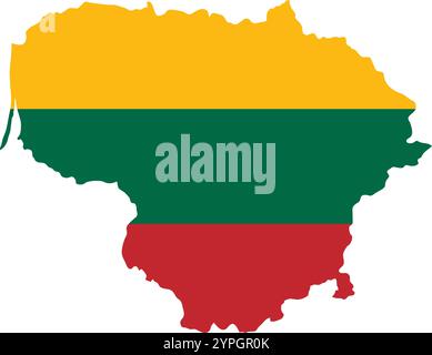 Lithuania outline of map on background of national flag Stock Vector