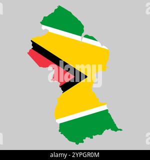 Guyana outline of map on background of national flag Stock Vector