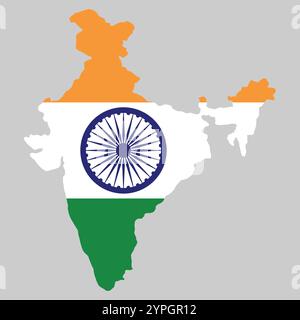 outline of map of India on background of national flag Stock Vector