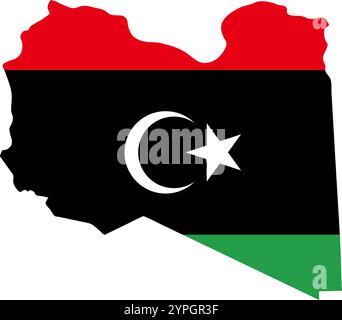 Libya outline of map on background of national flag Stock Vector