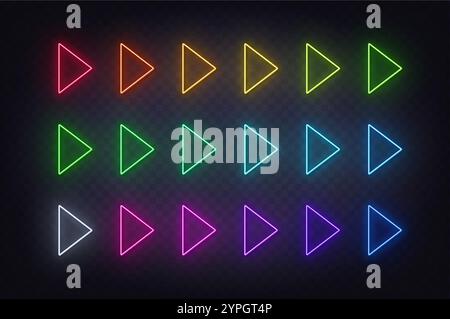 Neon Arrow Sign Set on the transparent background. Stock Vector