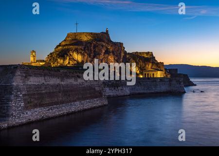 Morning twilight at the Old Venetian Fortress in the town of Kerkyra on the island of Corfu in Greece Stock Photo