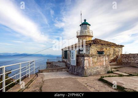 Small lighthouse on the highest point of the Old Venetian Fortress in Kerkyra, Corfu, Greece. Stock Photo