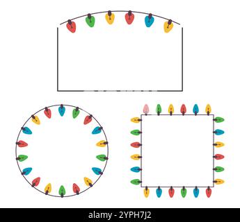 light bulb, garland square border christmas design isolated on white ...