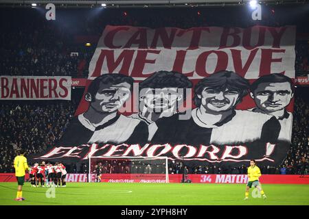 ROTTERDAM - (l-r) Banner Can't buy me love during the Dutch Eredivisie match between Feyenoord and Fortuna Sittard at Feyenoord Stadium de Kuip on Nov. 30, 2024 in Rotterdam, Netherlands. ANP OLAF KRAAK Stock Photo