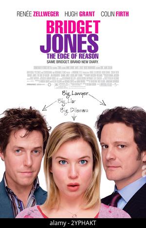 Bridget Jones: The Edge of Reason (2004) directed by Beeban Kidron and starring Renée Zellweger, Hugh Grant, and Colin Firth. Bridget Jones returns to navigates her relationship with Mark Darcy while dealing with the charming but untrustworthy Daniel Cleaver. Photograph of an original 2004 US one sheet poster EDITORIAL USE ONLY. Credit: BFA / Universal Pictures Stock Photo