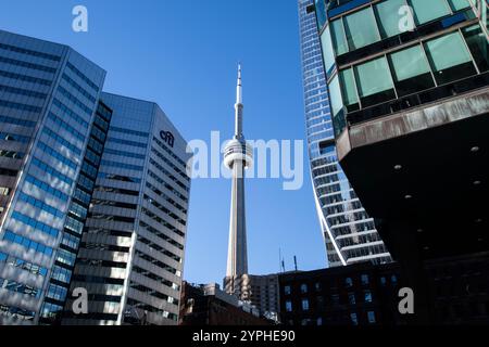 CN Tower on Bremner Boulevard in downtown Toronto, Ontario, Canada Stock Photo