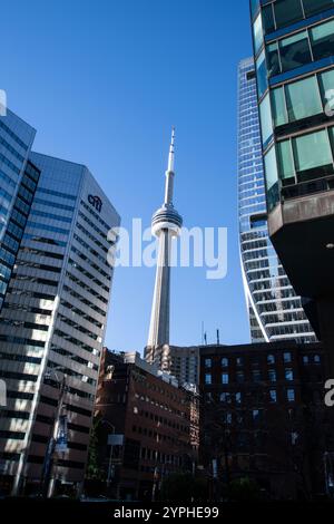 CN Tower on Bremner Boulevard in downtown Toronto, Ontario, Canada Stock Photo