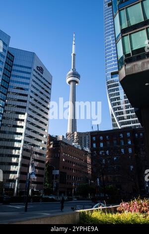 CN Tower on Bremner Boulevard in downtown Toronto, Ontario, Canada Stock Photo