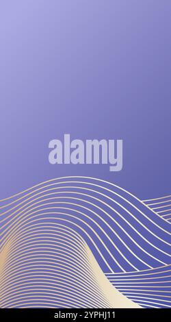 Storis template. Abstract golden wavy lines on a purple gradient background, creating a modern and elegant design. Stock Vector