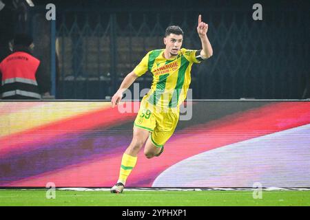 Paris, France, France. 30th Nov, 2024. Matthis ABLINE of Nantes celebrates his goal during the Ligue 1 match between Paris Saint-Germain (PSG) and FC Nantes at Parc des Princes Stadium on November 30, 2024 in Paris, France. (Credit Image: © Matthieu Mirville/ZUMA Press Wire) EDITORIAL USAGE ONLY! Not for Commercial USAGE! Credit: ZUMA Press, Inc./Alamy Live News Stock Photo