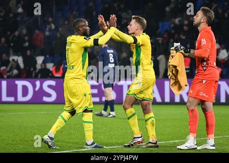 Paris, France. 30th Nov, 2024. FC Nantes' players reacts at the end of the French L1 football match between Paris Saint-Germain and FC Nantes at the Parc des Princes stadium in Paris on November 30, 2024. Photo by Firas Abdullah/ABACAPRESS.COM Credit: Abaca Press/Alamy Live News Stock Photo