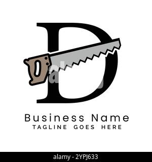 Letter D handsaw logo. Alphabet D woodwork and carpentry icon Stock Vector