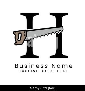 Letter H handsaw logo. Alphabet H woodwork and carpentry icon Stock Vector