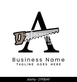 Letter A handsaw logo. Alphabet A woodwork and carpentry icon Stock Vector