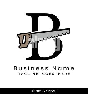 Letter B handsaw logo. Alphabet B woodwork and carpentry icon Stock Vector