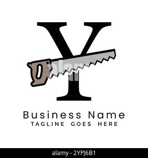 Letter Y handsaw logo. Alphabet Y woodwork and carpentry icon Stock Vector