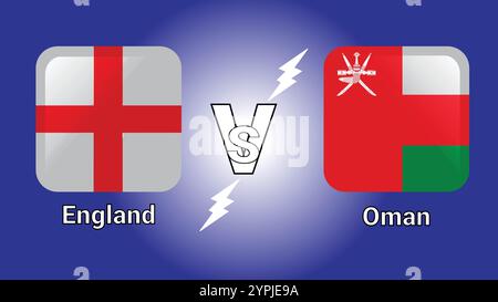 England Vs Oman 3D  Illustration vector flags in shaded Rounded Rectangle with Flash Versus Match Stock Vector