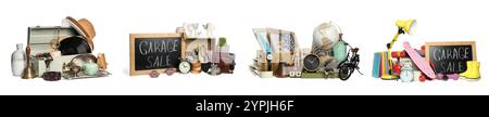 Garage sale. Different stuff isolated on white, set Stock Photo