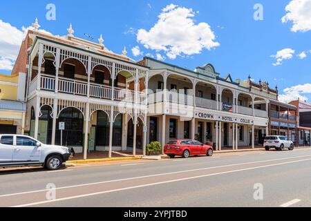 Federation Filigree styled Crown Hotel and other period buildings along heritage precinct of Throssell Street, Collie, Western Australia, Australia Stock Photo