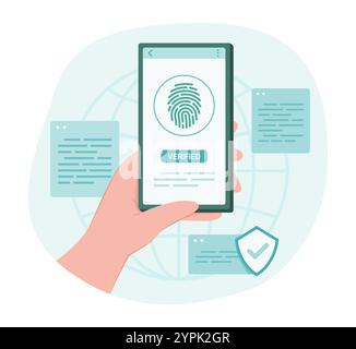 Human Hand Scan Fingerprint for Biometrics Scanning for Protection of Personal Data Concept Illustration Stock Vector