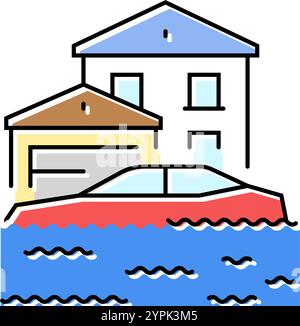 flooded streets hurricane disaster icon doodle illustration Stock ...