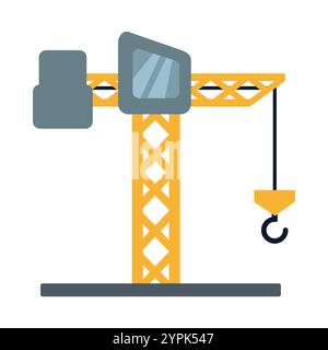 Illustration of a construction crane with a tall tower and horizontal jib, symbolizing construction and engineering. Ideal for industrial, building Stock Vector