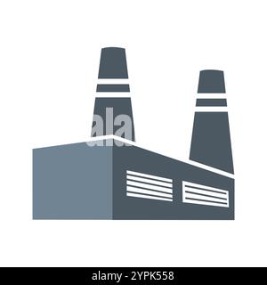 Factory icon with two large chimneys and multiple windows, symbolizing industry and manufacturing. Ideal for industrial, production, and business Stock Vector