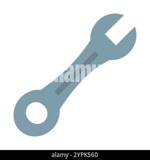 A sleek, grey and blue wrench icon on a plain background, symbolizing mechanical work, assembly, and maintenance. Ideal for tool, engineering Stock Vector