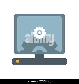 Computer monitor with gears, symbolizing settings and configuration. Ideal for tech, software, and IT themes. Stock Vector