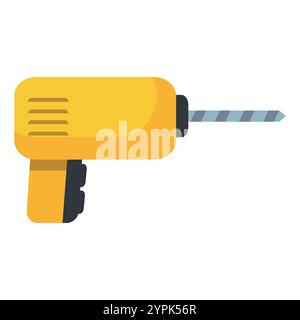 Yellow and black power drill with a gray drill bit, symbolizing tools and construction. Ideal for DIY, hardware, and maintenance themes. Stock Vector