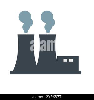 Stylized nuclear power plant icon with two cooling towers emitting smoke or steam, symbolizing energy production and environmental impact. Stock Vector