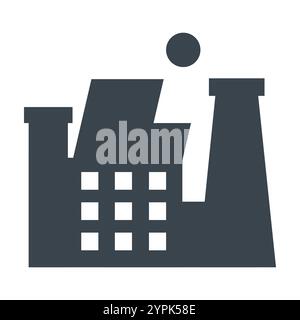 Factory with two chimneys, one emitting smoke or steam. Industry and manufacturing illustration. Ideal for industrial, production, and business themes Stock Vector