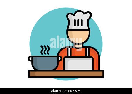 Cooking icon. colored outline icon style. chef with cooking pot. icon related to kitchen. meal elements vector illustration Stock Vector