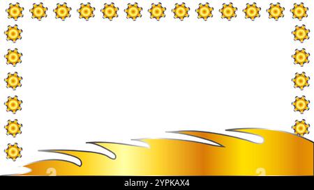 Golden silver frame with floral and wavy curve needlelike crotch branching shape on white transparent background Stock Vector