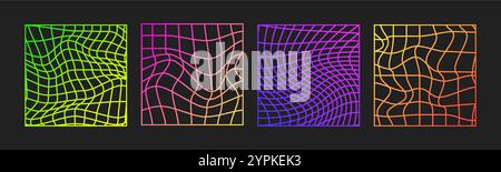 Psychedelic Checkerboard. Gradient Trippy checkered wallpaper. Linear Groovy background. Hippie vector illustration in Y2k style. Vintage distorted Stock Vector