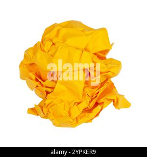 Crumpled up piece yellow of Paper isolated on white background Stock Photo