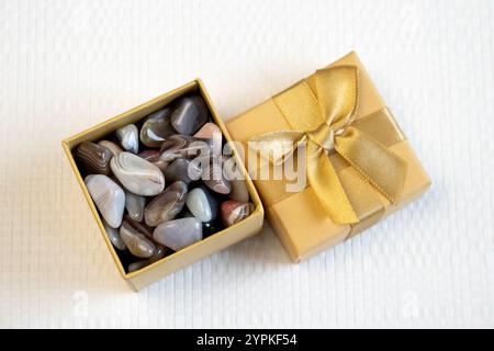 Natural Agate, various types and color, gems mineral collection as nice natural background top view Stock Photo