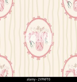 Indian chintz modern style seamless pattern. Striped tulip flower in retro frame endless background. Floral repeat cover. Farmhouse peony continuous o Stock Vector
