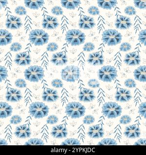 Chinoiserie floral seamless pattern. Flowers repeat background cover. Chintz magnolia, camellia surface pattern design modern wildflowers motif. Vecto Stock Vector