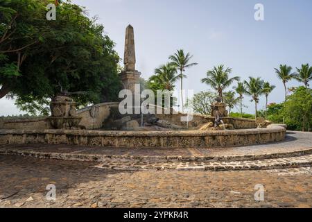 Altos de Chavon waterfall, a tourist attraction, re-creation of a old Mediterranean style village in La Romana near the Chavon river, Carribean travel Stock Photo