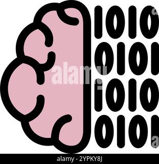 Binary code brain symbol - artificial intelligence icon. Stock Vector