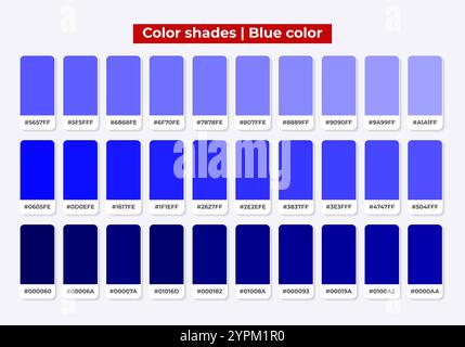 Color palette, Blue color shades, Color harmony, Set of trendy flat colours, Swatches Stock Vector